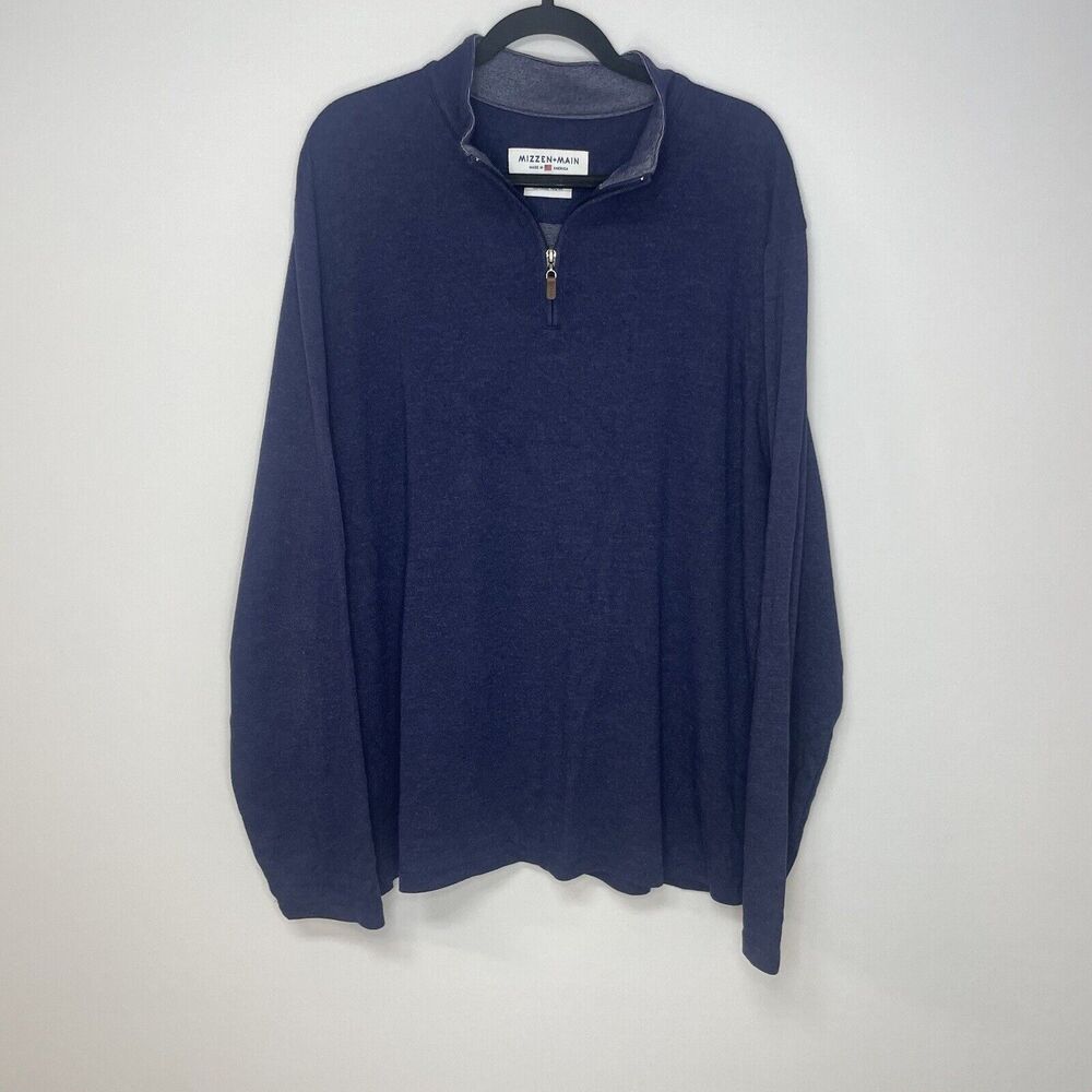 Mizzen+Main Sweater‎ Men 2XL Blue 1/4 Zip Trim Fit Pullover Casual Golf XXL